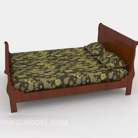 Patterned Wooden Bed 3d model