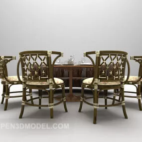 Asian Wooden Table Chair 3d model