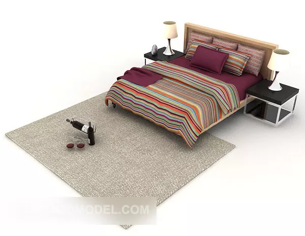 Personality Color Stripe Double Bed 3d model Personality Color Stripe Double Bed 3d model