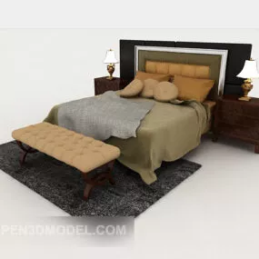 Personality Simple Wooden Double Bed 3d model