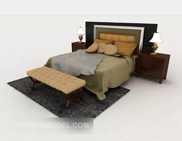 Personality Simple Wooden Double Bed 3d model Personality Simple Wooden Double Bed 3d model
