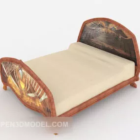 Modern Wood Brown Double Bed 3d model
