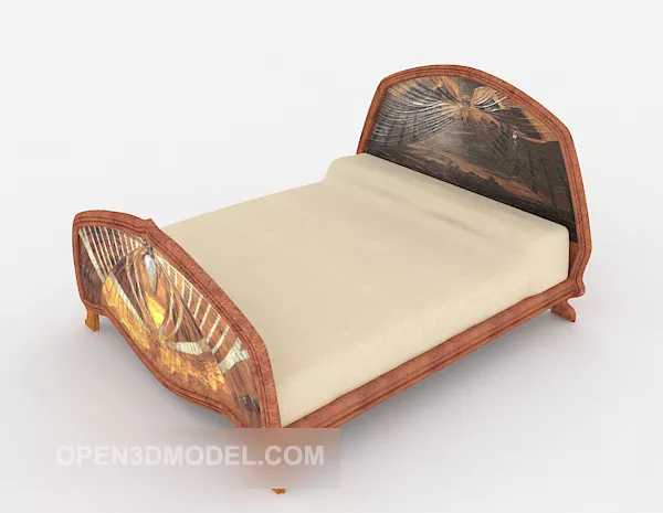 Modern Wood Brown Double Bed 3d model Modern Wood Brown Double Bed 3d model