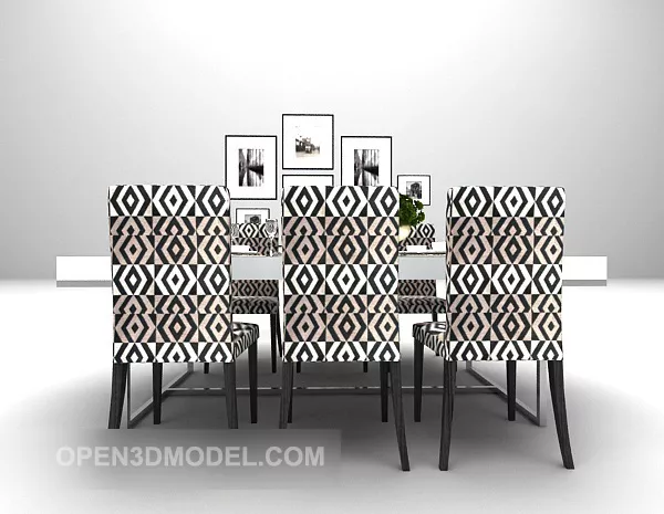 Dinning Set Plaid Table And Chair 3d model Dinning Set Plaid Table And Chair 3d model