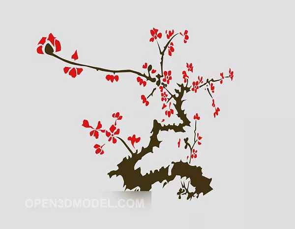 Plum Wall Painted Tree 3d model Plum Wall Painted Tree 3d model