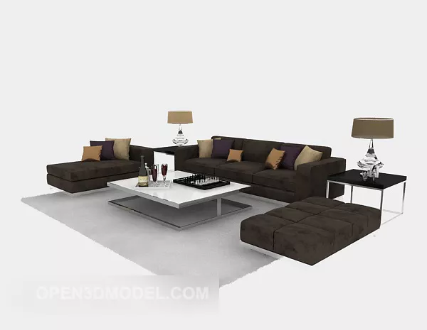 Brown Modern Sofa Furniture With Table Lamp 3d model Brown Modern Sofa Furniture With Table Lamp 3d model