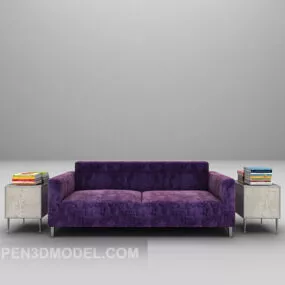 Purple Fabric Sofa With Table 3d model