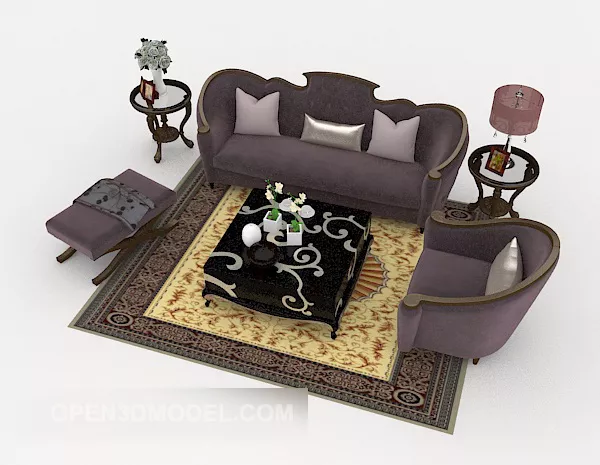Purple Neoclassical Sofa Furniture 3d model Purple Neoclassical Sofa Furniture 3d model