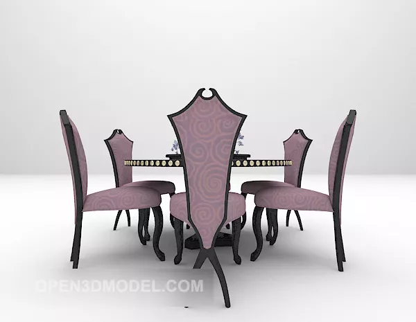 Wood Table And Chair Purple Fabric 3d model Wood Table And Chair Purple Fabric 3d model