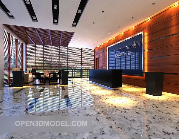 Office Reception Desk Curved Shape 3d model
