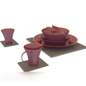 Red Bowl Cup Set 3d model