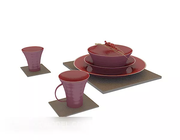 Red Bowl Cup Set 3d model Red Bowl Cup Set 3d model