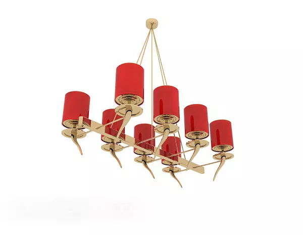 Red Shade European Chandelier 3d model Red Shade European Chandelier 3d model