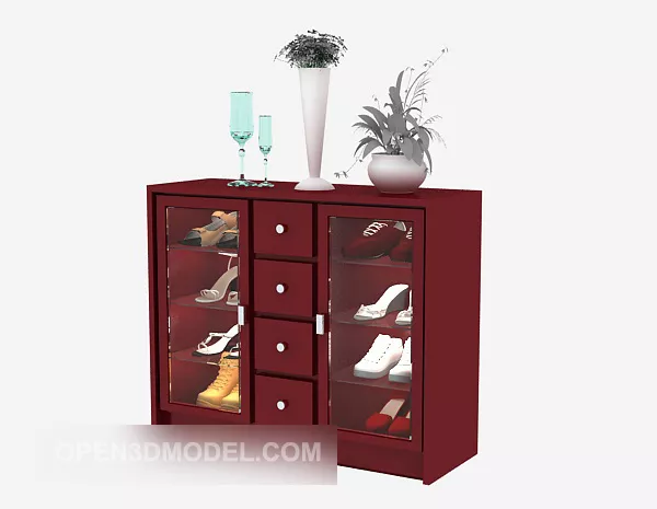 Red Shoe Cabinet 3d model Red Shoe Cabinet 3d model