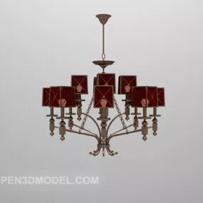 Red Shade Chandelier Furniture 3d model