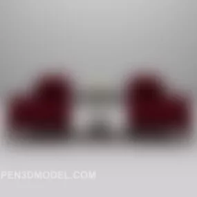 Red Velvet Twin Sofa With Table 3d model