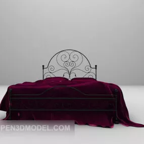 Red Metal Double Bed Furniture 3d model