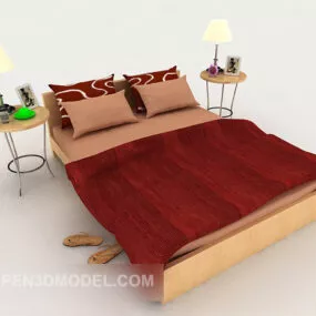 Red Minimalist Double Bed 3d model