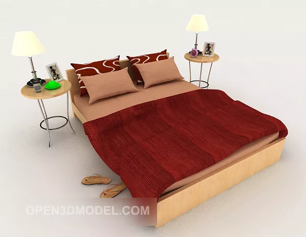 Red Minimalist Double Bed 3d model Red Minimalist Double Bed 3d model
