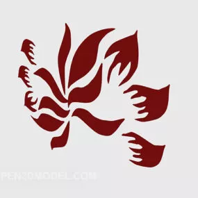Red Floral Printed Wall Painted 3d model