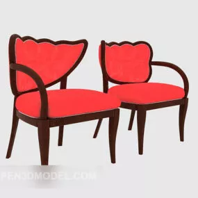 Red Solid Wood Lounge Chair 3d model
