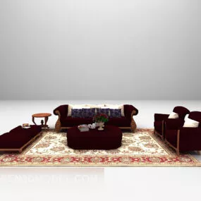 Red Wooden Sofa Furniture 3d model