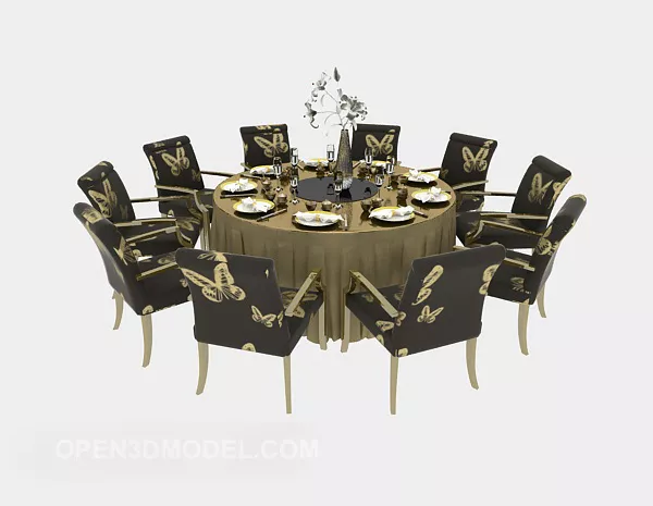 Restaurant Party Round Table With Chairs 3d model Restaurant Party Round Table With Chairs 3d model