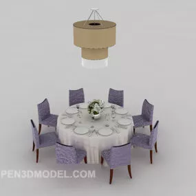 Restaurant Eight Table Chair Set 3d model