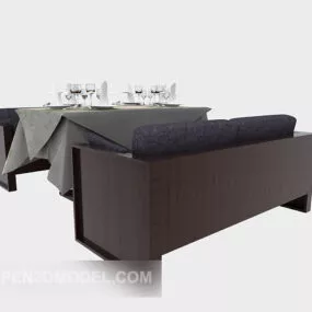 Restaurant Brown Wooden Table Chair Set 3d model