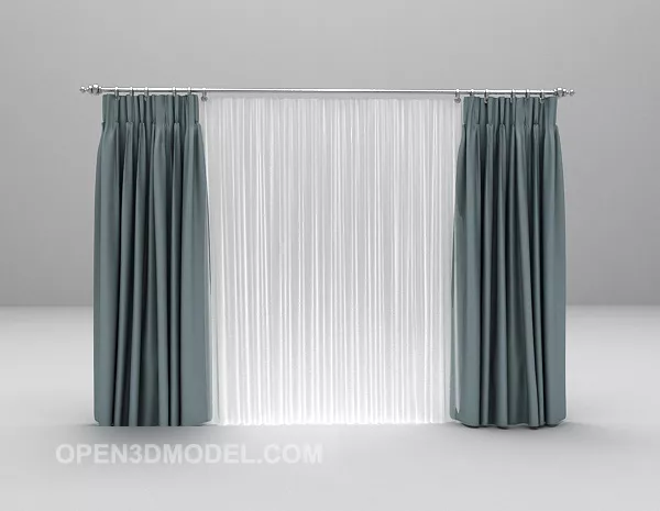 Curtain Two Layer With Top Panel 3d model