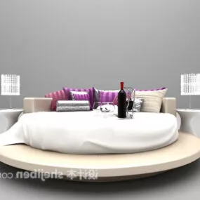 Round European Double Bed Furniture 3d model
