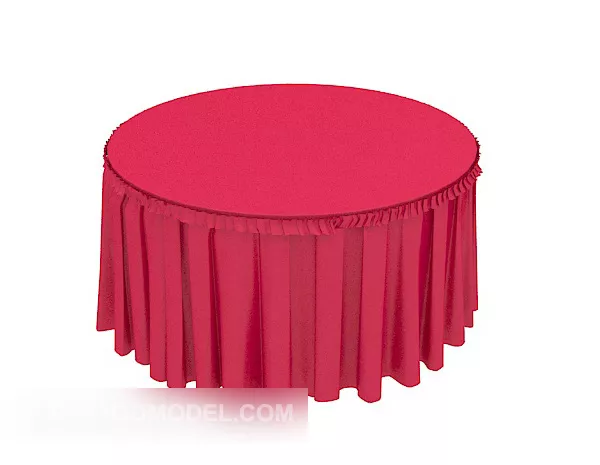 Round Red Cloth Dining Table 3d model Round Red Cloth Dining Table 3d model