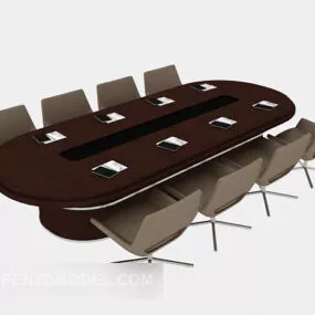 Round Solid Wood Conference Table 3d model