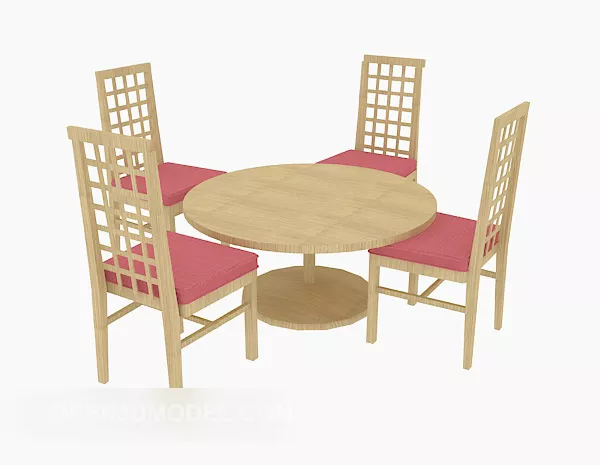 Round Solid Wood Table Chair Set 3d model Round Solid Wood Table Chair Set 3d model