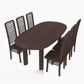 Round Dinning Table High Back Chair 3d model