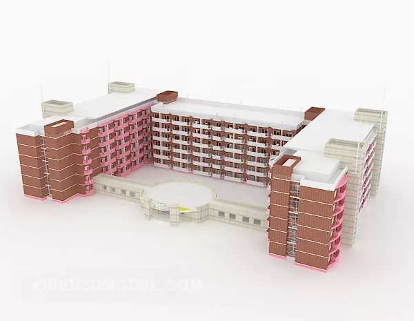 Red Facade School Building 3d model Red Facade School Building 3d model