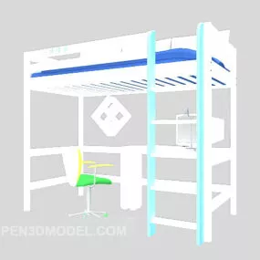 School dormitory white bed furniture 3d model