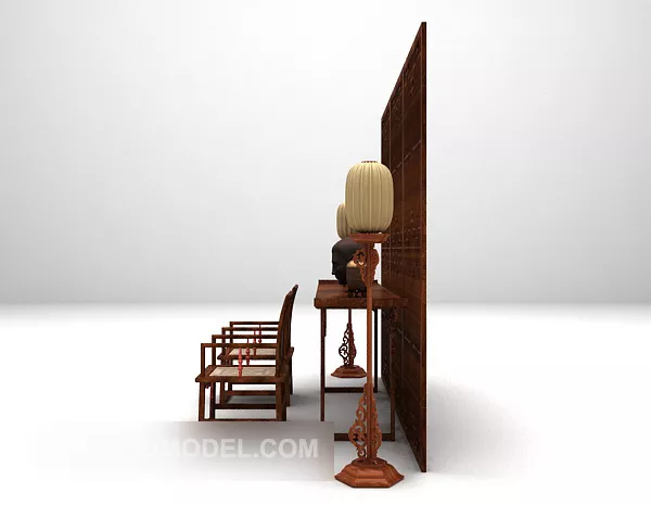 Screen Partition With Chair And Lamp 3d model Screen Partition With Chair And Lamp 3d model