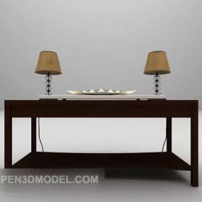 Wooden Side Table With Lamp 3d model
