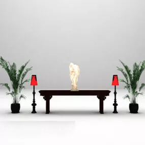 Side Table Furniture With Potted Plant 3d model