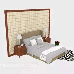 Simple Chinese Double Bed 3d model