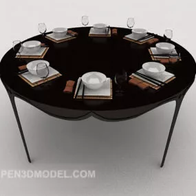 European Brown Dining Table 3d model