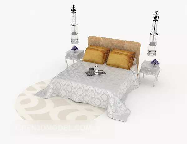 Simple European Home Double Bed 3d model Simple European Home Double Bed 3d model