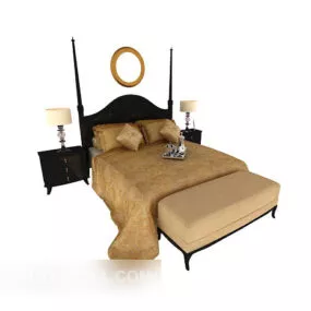 Simple European Style Double Bed 3d model