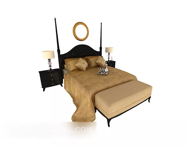 Simple European Style Double Bed 3d model Simple European Style Double Bed 3d model