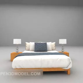 Simple Style Bed Wood Frame 3d model