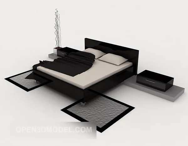 Simple Black Grey Double Bed 3d model Simple Black Grey Double Bed 3d model