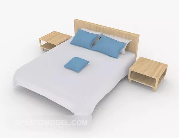 Simple Blue Double Bed 3d model Simple Blue Double Bed 3d model