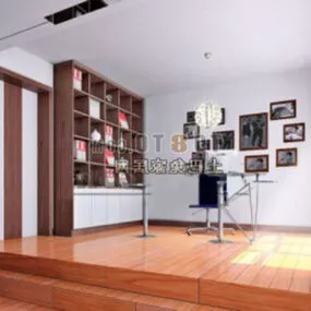 Simple Bright Chinese Study Interior 3d model