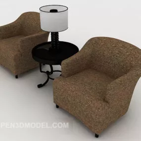 Simple Brown Table Chair Set 3d model